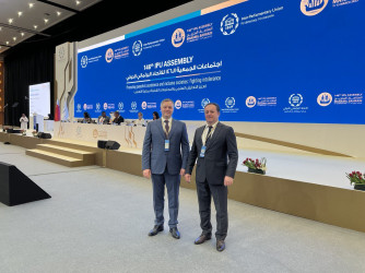 Дмитрий Кобицкий и Шукрат Чуллиев на 146-й Ассамблее МПС. 12 марта 2023