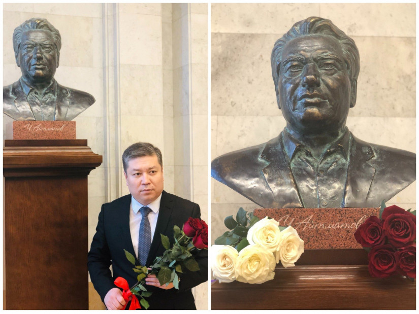Представители Секретариата Совета МПА СНГ и кыргызской диаспоры в Петербурге возложили цветы к бюсту Чингиза Айтматова