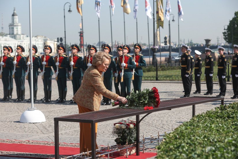 Valentina Matvienko Laid Flowers at Bronze Horseman Monument